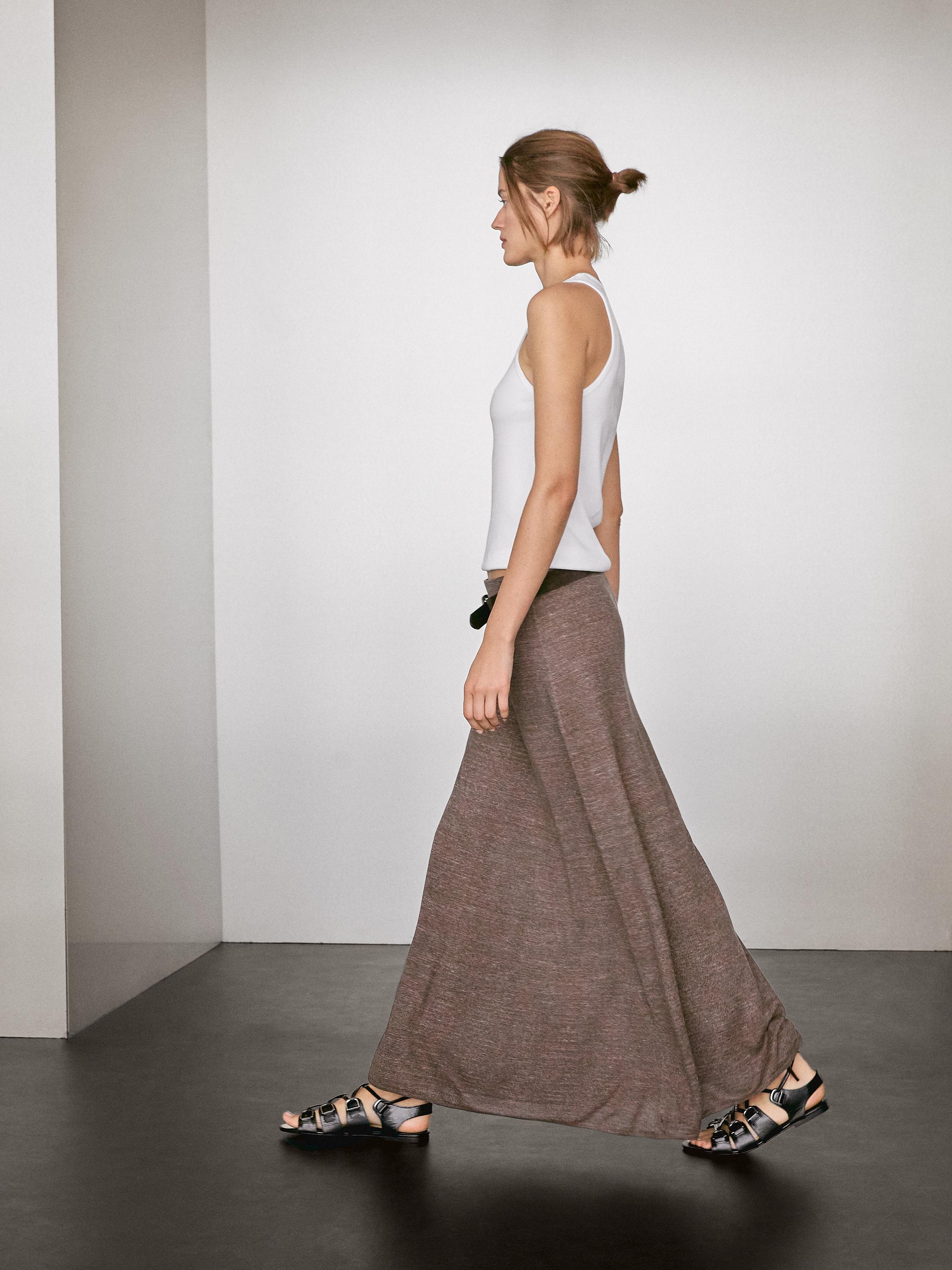 Long linen blend knit skirt